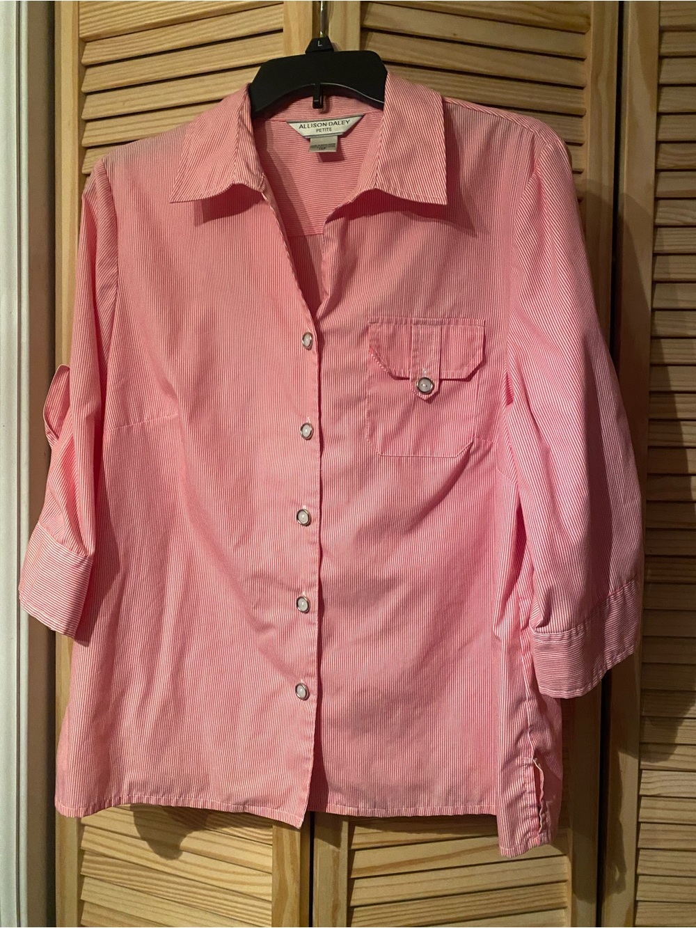 Allison Daley Lightweight Pink Button-Front Shirt with Chest Pocket